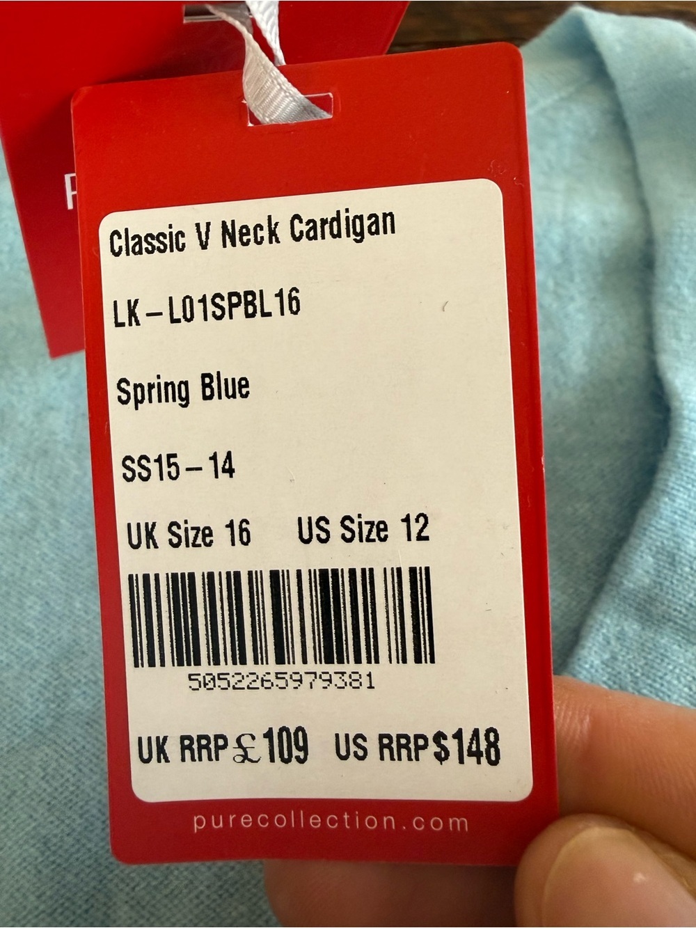 PURE Collection Light Pastel Blue V-Neck Cashmere Blend Cardigan - Picture 5 of 5